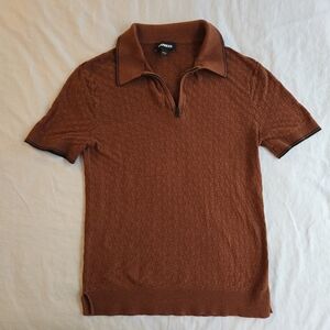 Express Copper Brown Textured Knit Polo Shirt Retro Style